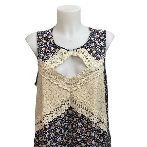 SEA NEW YORK Floral Peekaboo Lace Neckline Sleeveless Shift Sundress sz 10 - Picture 2 of 9